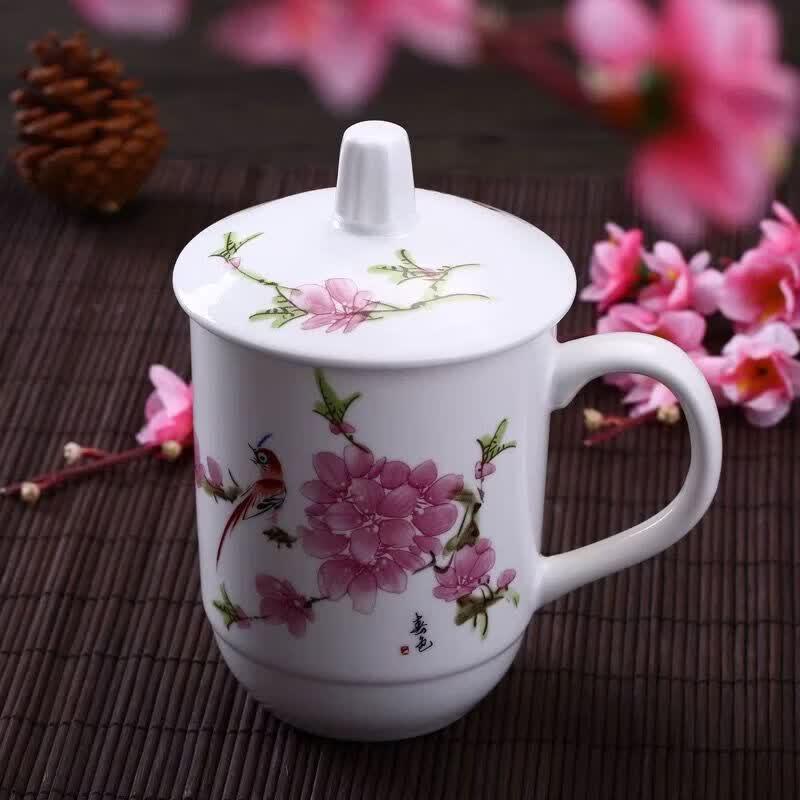 Керамическая чашка для чая и воды UOSO Jingdezhen с крышкой