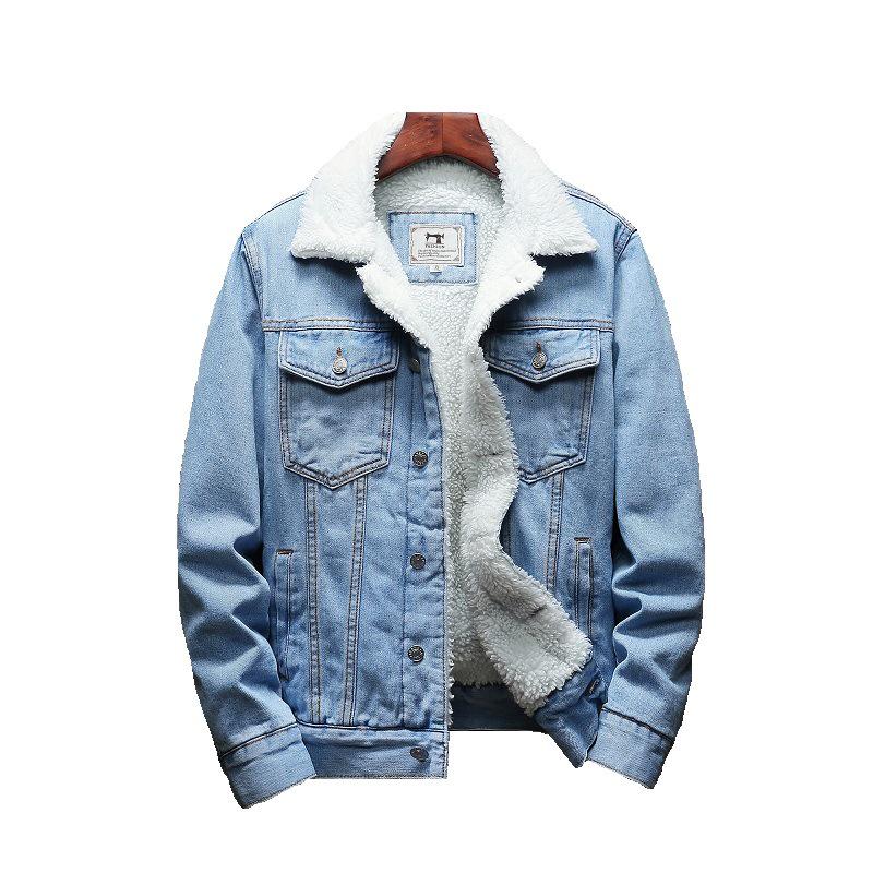 Jean Jacket Men Thick Streetwear Denim Bomber Jackets Coat Male Vintage Blue Men 'S Outwear Plus Velvet Single Breasted Windbreak
