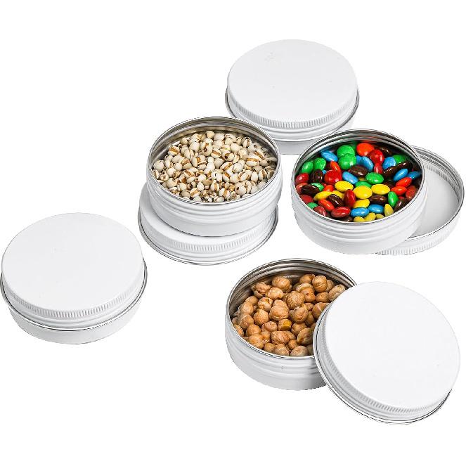 Foraineam 48 Pack 2 oz White Lip Balm Tin Cans, Aluminum Round Cosmetic Sample Containers with Screw Lid, Storage Travel Tin Jars Metal Empty Tins