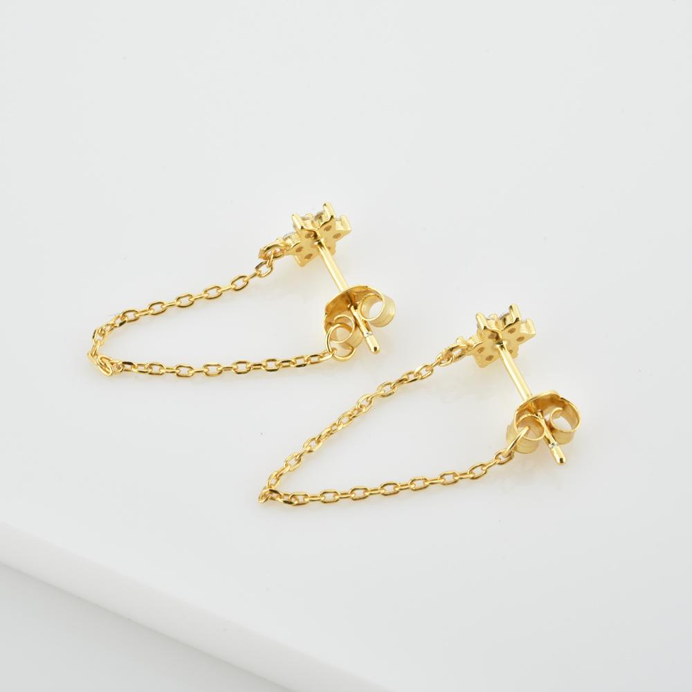 ANDYWEN 925 Sterling Silver Gold Midnight Chain Stud Earring Wedding Flower Piercing Pendiente Luxury Jewelry