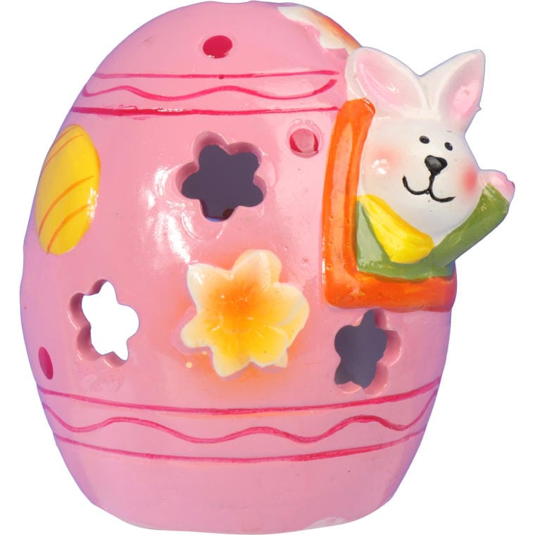 Pink Ceramic Egg-Shaped Lantern with Bunny for Tealight Candle