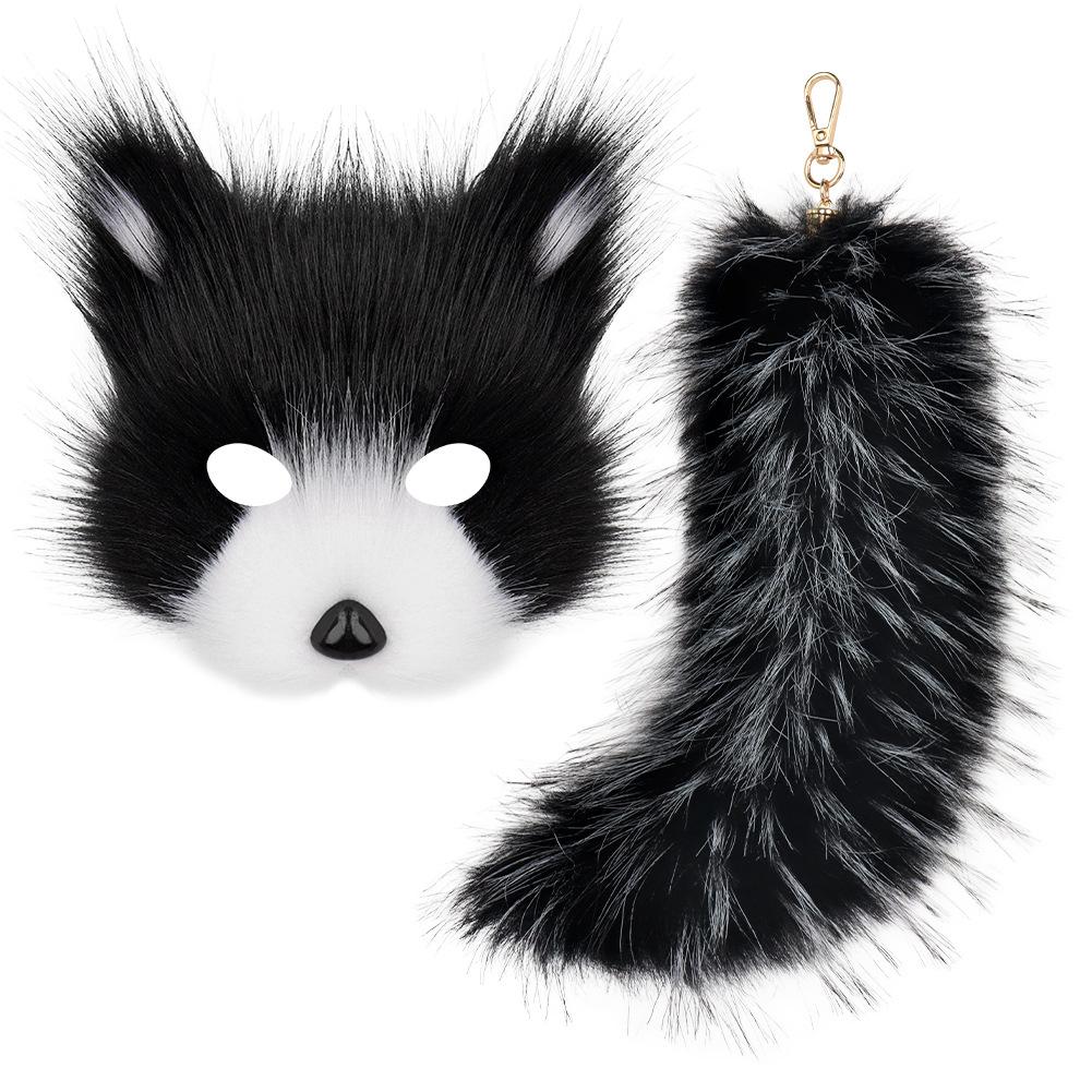 Plush fox mask Fluffy plush tail bag keychain pendant accessory