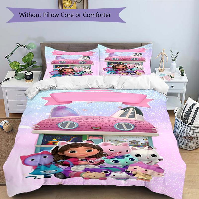 3pcs Duvet Cover Set (1*Duvet Cover + 2*Pillowcase, Without Core), Gabby's Dollhouse Print Bedding Set, Bedroom Decor, All‑Season, Birthday Gift