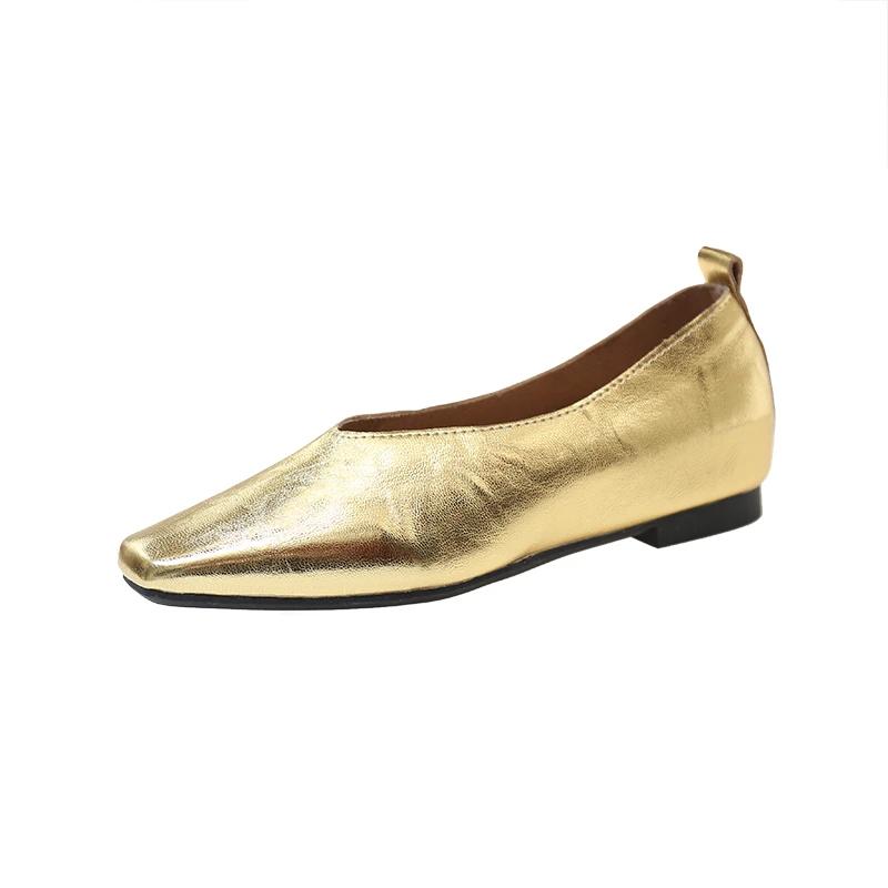 Women's Loafers Leather Luxury Shoes Sss Grade Silver Heels Gold Pumps Square Toe Elegant Mary Janes Shoes For Women