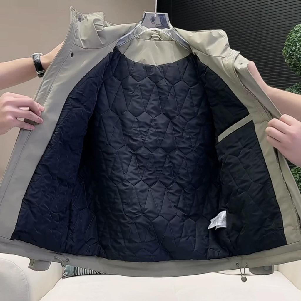 Мужская ветрозащитная хлопковая куртка с капюшоном в корейском стиле 2024 года - Осень/Зима Рабочая утепленная верхняя одежда