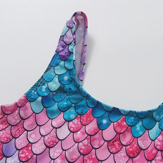 Слитный купальник для девочек с градиентным рисунком «рыбья чешуя» для возраста 3–12 лет