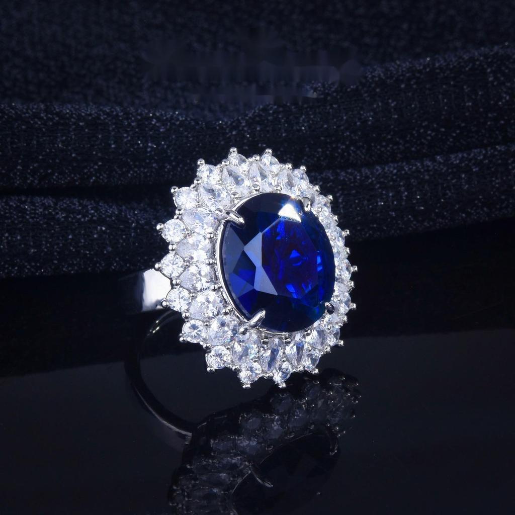 BELLA BOX Роскошное кольцо Heavy Industry Oval Royal Sapphire Square Shaped Full Drill Ring, подходящее для женского свадебного банкета, ювелирных изделий высокого класса
