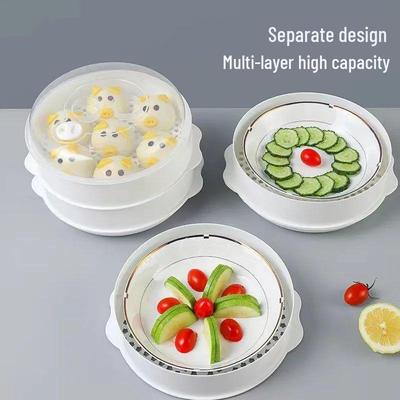 Контейнер для микроволновой пароварки для офисных обедов - Подогрев булочек на пару с крышкой и решеткой