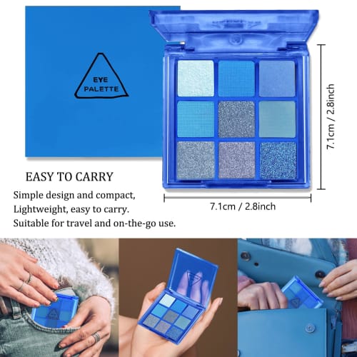 Unyoke Mini 9 Cool Shade Eyeshadow Palette Black Smoky Matte Glitter Eyeshadow Palette Smoky Eyeshadow Palette (09#Blue)