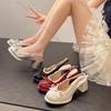 Fashion Sweet Bowknot Patent Leather Mary Jane Shoes Women 2025 Summer Pointed Toe High Heel Sling Back Pumps Fashion Party Dress Shoes
