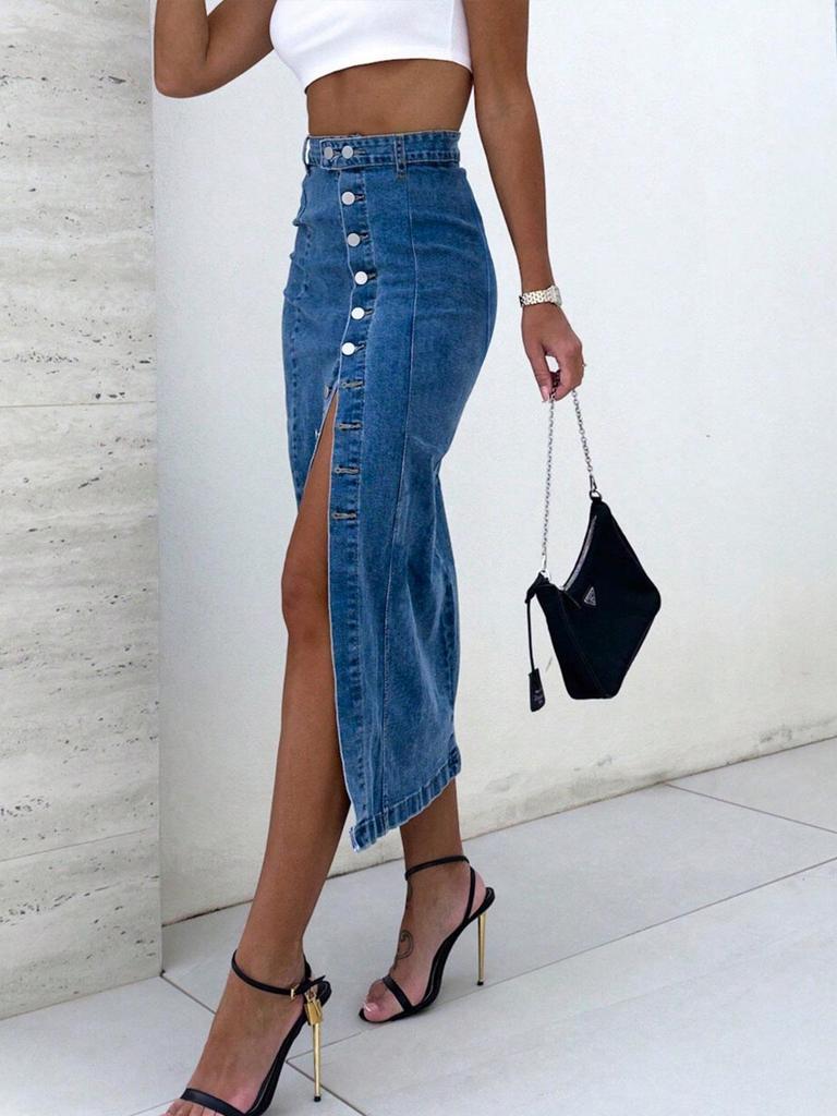 Весна 2026 Европейская и Американская Асимметричная Миди Юбка-рубашка на Пуговицах