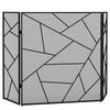 Foldable fireplace screen 3 steel panels with geometric decor and non-slip feet, 135W x 1.2D x 85H cm, black