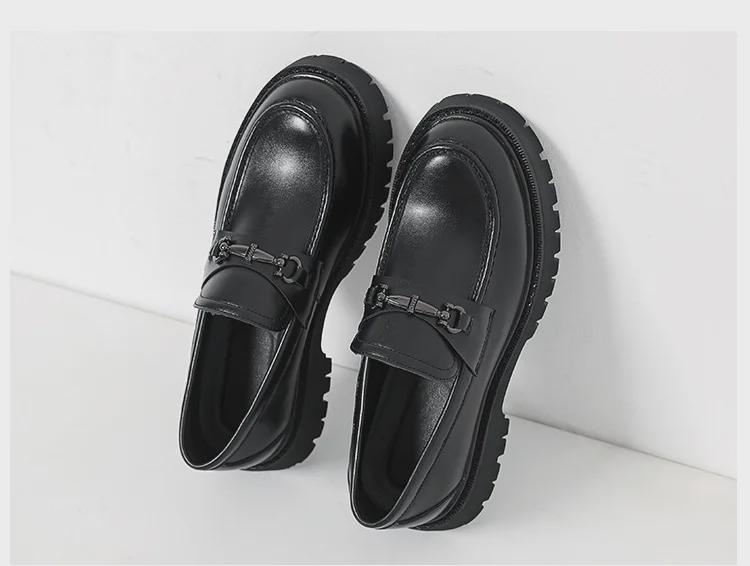 2024 Молодежные мокасины Toe: Мужские кожаные туфли на толстой подошве, увеличивающие рост, больших размеров