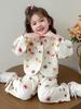 2025 Autumn Girls' Off-White Denim Set with Small Flower Embroidery - Korean Style Two-Piece for Kindergarten