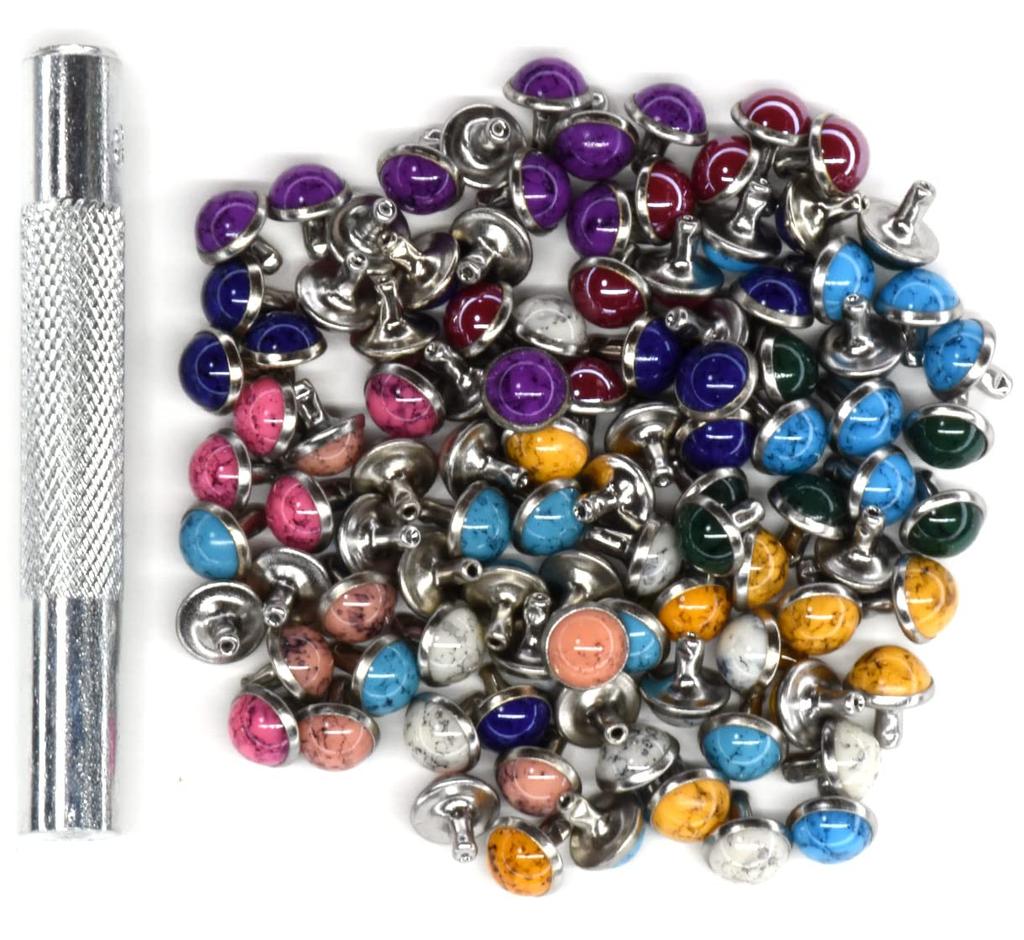 starPG Turquoise Style Decorative Caulk Rivets 10 Colors 10 Each Total 100 Pieces Set Leather Craft Handicrafts Stamping 8.5mm (Includes Rod)