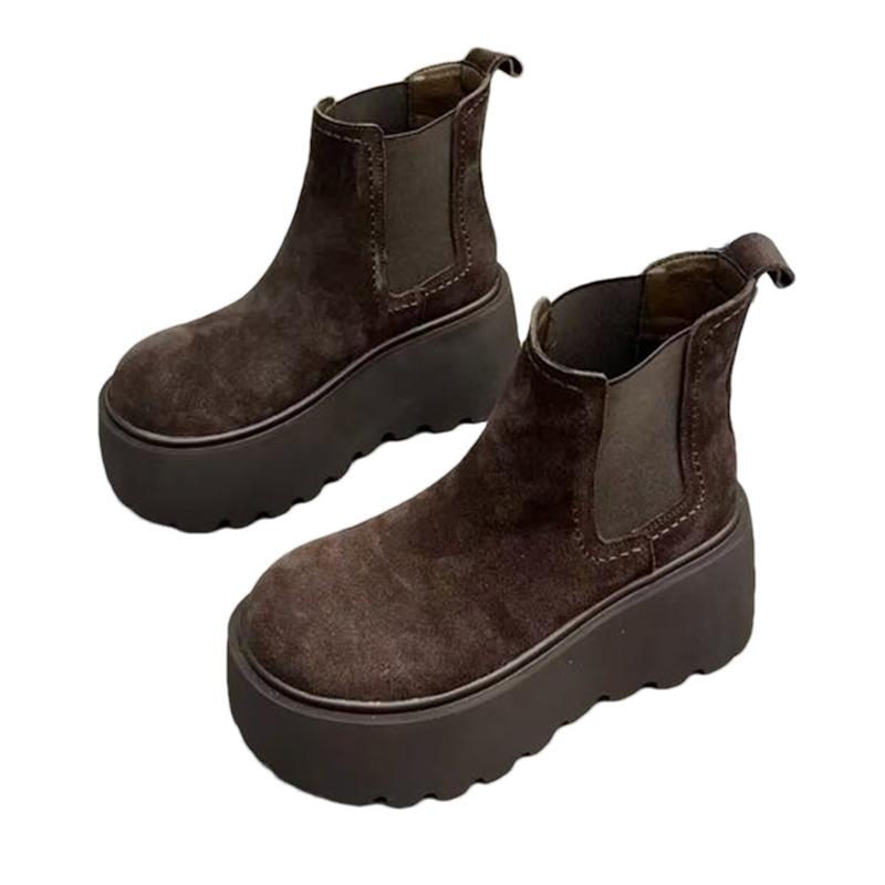 Зимние женские ботильоны из замши на среднем каблуке, дизайнерские ботинки на платформе, тренд 2025 года, новый бренд, прогулочные готические ботинки для женщин