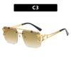 New Double Beam Square Sunglasses Leopard Frameless Cut Edge Sunglasses Women Vintage Trend Brand Design Men Shades Eyewear