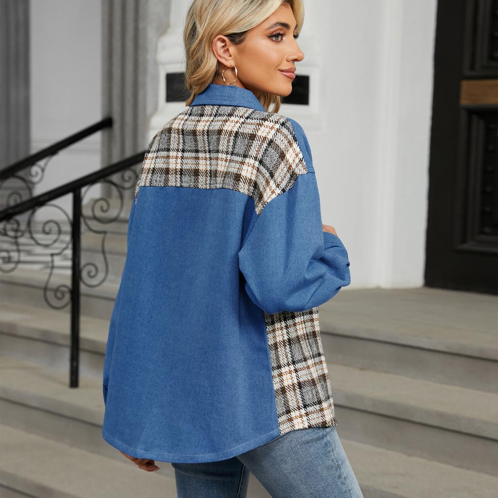 YYFS Женская мода, повседневные клетчатые принты, осенне-зимние куртки и пальто-поло с длинными рукавами и воротником