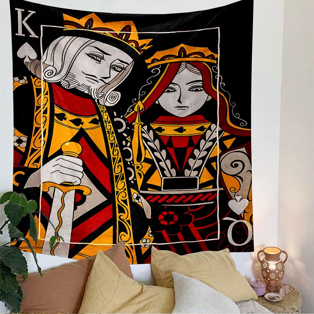 Royal Playing Cards Tapestry Wall Hanging, King Spade Queen Heart Combo Art, Casino Wall Decor for Bedroom Living Room Dorm