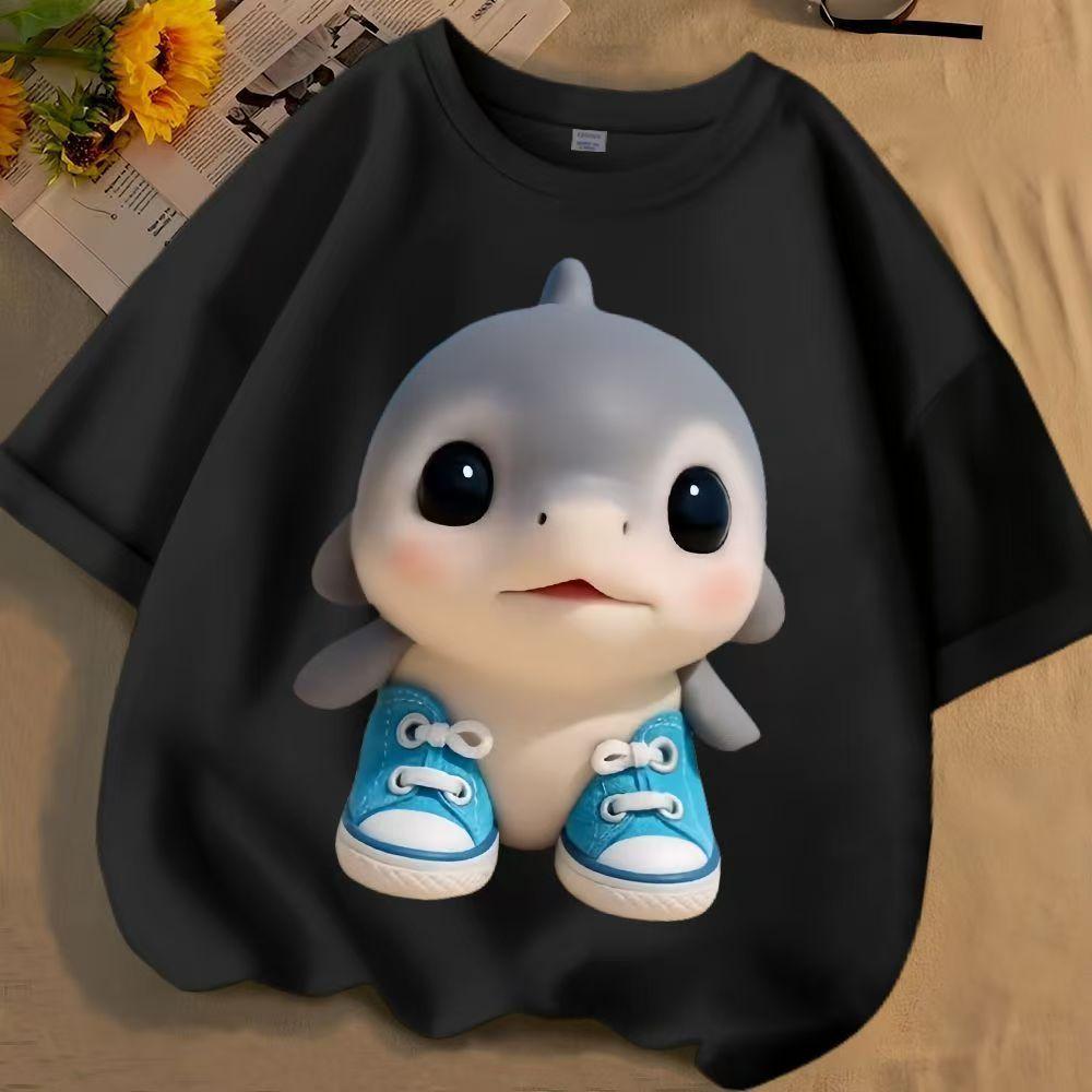 Веселая футболка с акулой, лидер продаж, топ для детей 2-14 лет, для мальчиков и девочек, повседневная спортивная футболка с круглым вырезом для улицы