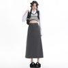 Винтажная длинная юбка для женщин в консервативном стиле, трапециевидная юбка с высокой талией, серая, весна-лето, модная Y2k, женская одежда в корейском стиле