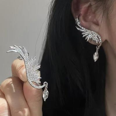 Роскошные блестящие серьги-манжеты с крылышками из кристаллов, элегантные геометрические серьги-гвоздики со стразами для девочек, женские свадебные украшения-подарок