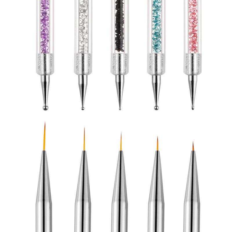 5 Pcs/set Nail Art Pen Set Double-head Point Drilling Pen Drawing Line Pen Nail Art Brush Set