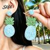 Lightweight Tropical Earrings 1 Pair Handmade Raffia for Women, Boho Straw Hand-Woven Pineapple Dangle Earrings, Natural Rattan Summer Beach