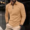 New European and American Men's Collar Fashion Solid Color Waffle Long Sleeved Men's T-shirt POLO
