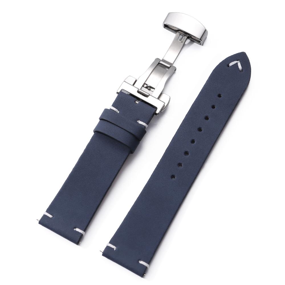 18мм 20мм 22мм Прошитый Ремешок из Коровьей Кожи ПУ для Seiko для Omega Винтажный Телячий Ремешок для Часов Бабочка Пряжка для Мужского Наручного Браслета