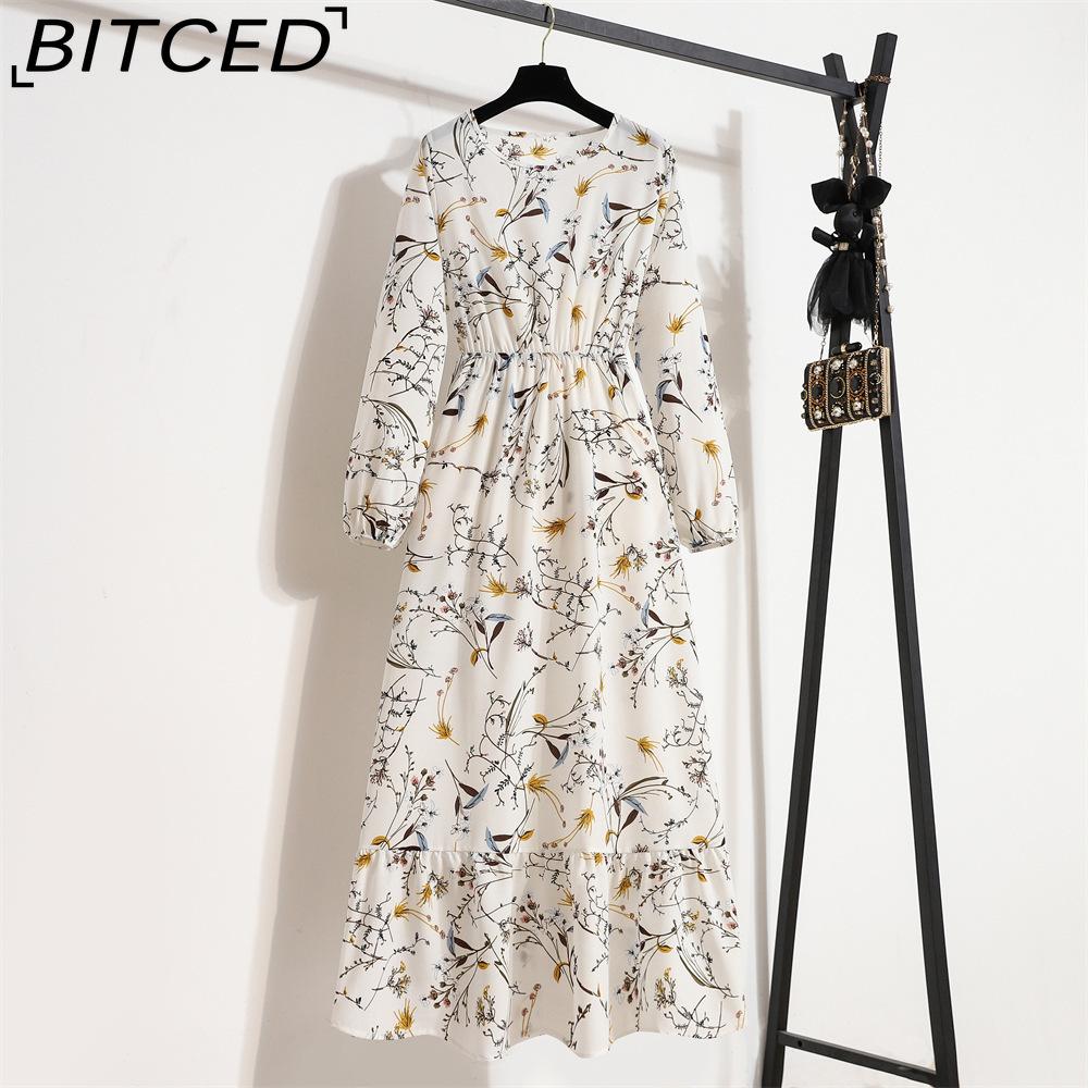 BITCED 25 цветов, весенние женские макси-платья, повседневные, с длинным рукавом, с цветочным принтом, с круглым вырезом, длинное женское платье, бохо, пляжная вечеринка, женские платья, мусульманское платье