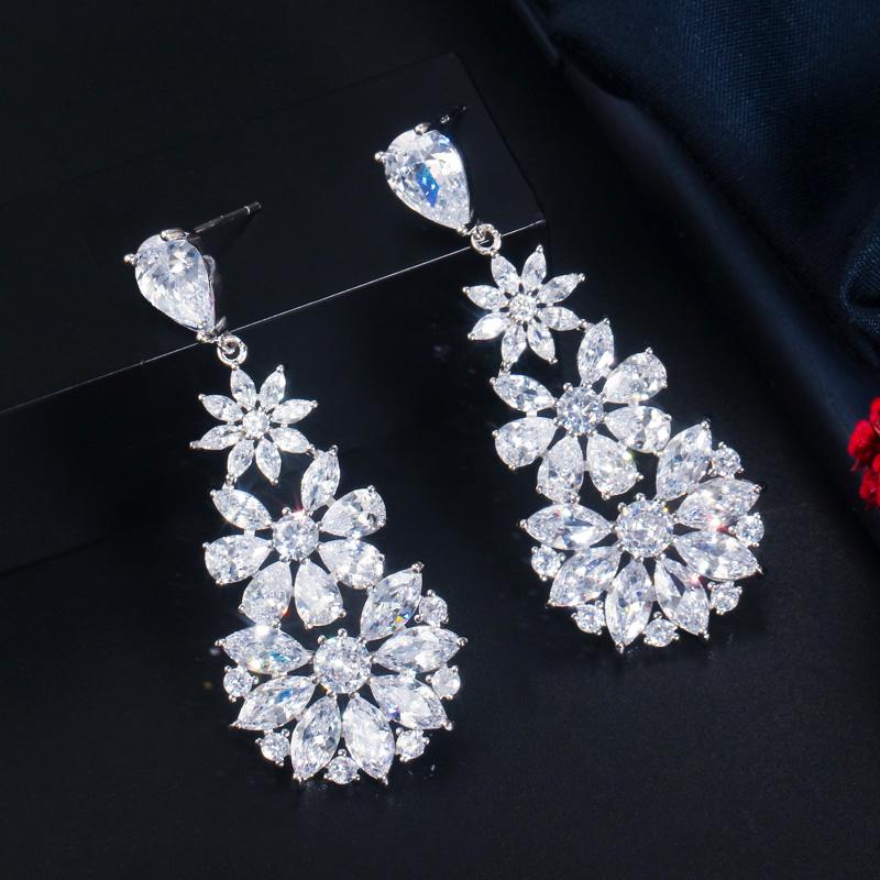 Длинные серьги-капли WWJ Exquisite Flower с разноцветным цирконом