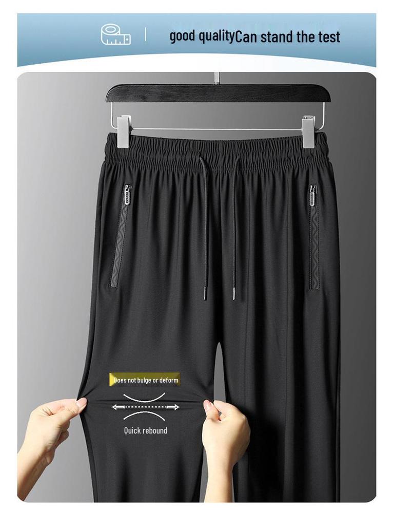 Мужские спортивные брюки больших размеров из ледяного шелка, быстросохнущие, летние