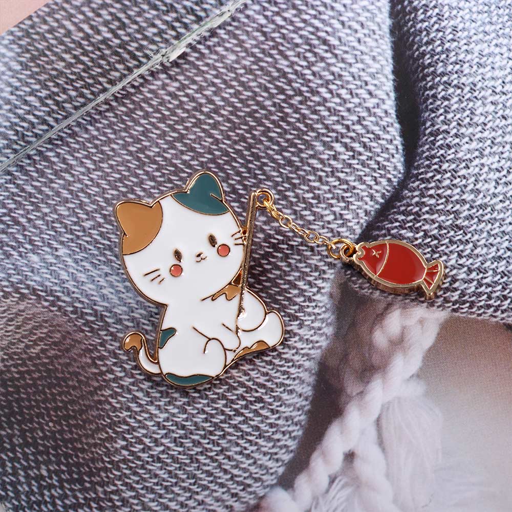 Accessories Funny Cats Friend Gift School Bag Badge Pin Cat Fishing Brooch Cat Brooch Enamel Brooch