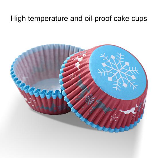 100Pcs Cupcake Liners Food Grade Oil-proof High-Temperature Resistant Non-Fading Exquisite Pattern Decorative Paper Xmas Themed Cupcake Liners
