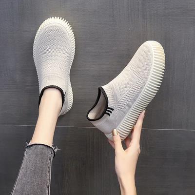 Модные вязаные сетчатые туфли на платформе, женские больших размеров, спортивный стиль, круглый носок, верх из мухоткани, закрывающие стопу, ленивые лоферы