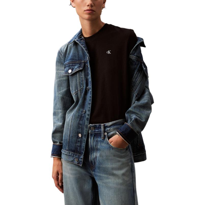 Calvin Klein Джинсы осень-зима однотонные простые вышитые буквы круглый вырез короткий рукав обычная футболка женские топы космически-черный 40WH105-UB1