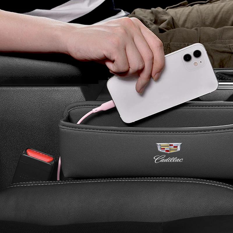 AABHS1 Leather Car Interior Seat Gap Organizer Storage Box for Cadillac Escalade Deville CT5 CT6 XT5 SRX CTS DTS STS XTS ATS BLS SLS