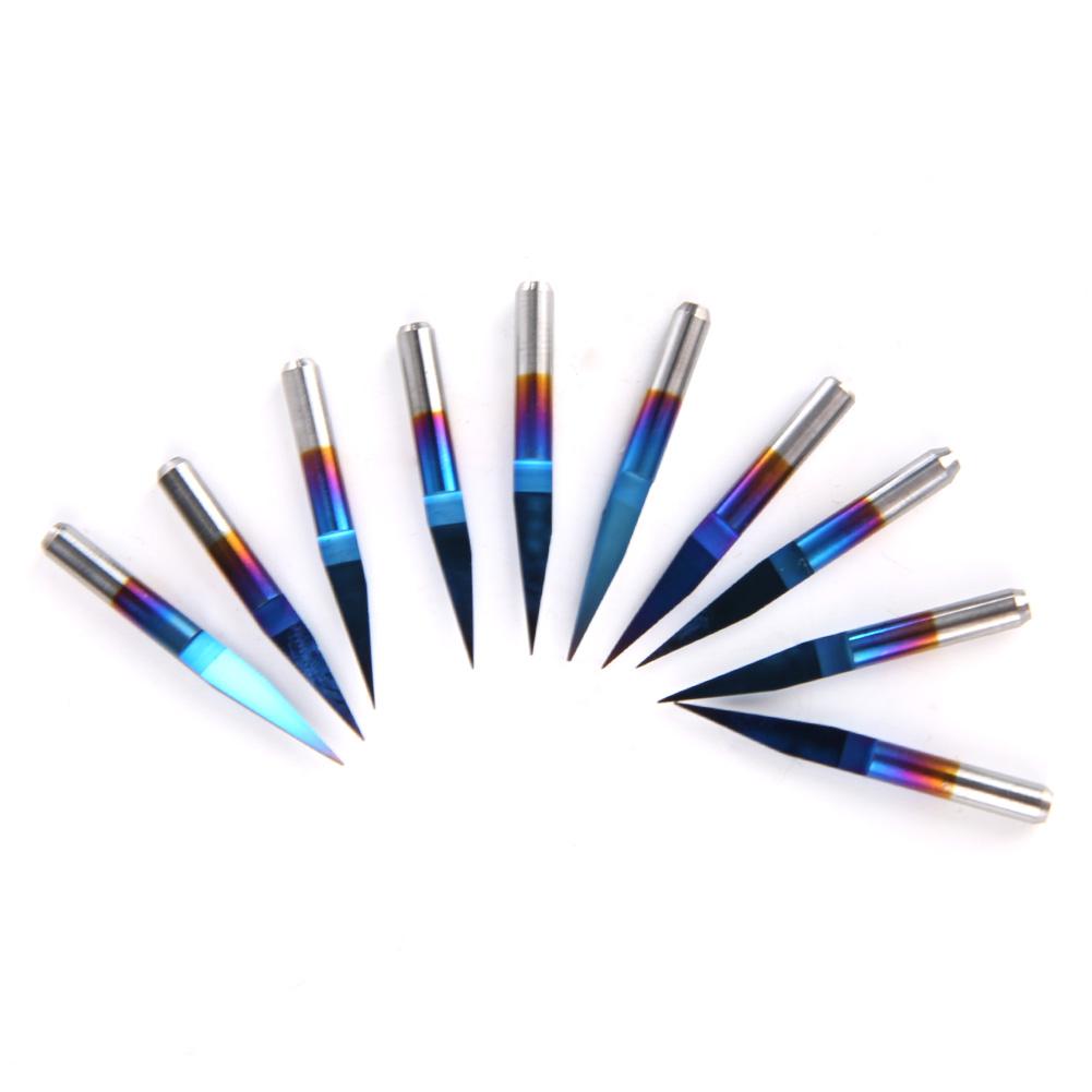 Коробка 10 шт. 3,175 Инструмент для гравировки из вольфрамовой стали с синим покрытием Инструмент для резьбы с ЧПУ (10 градусов * 0.4)