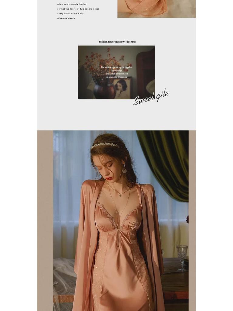 Women's Sexy Backless Nightgown Pajamas Set with Chest Pads