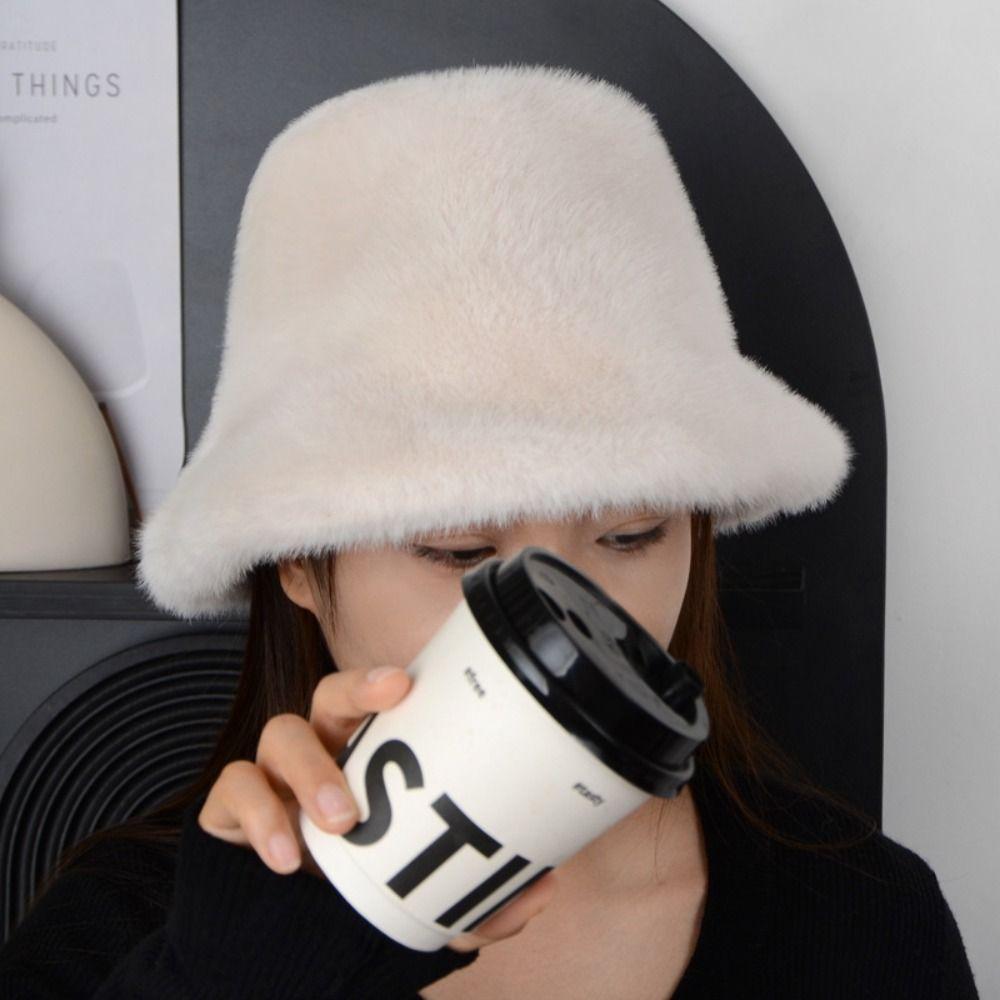 Plush Fisherman Cap Soft Panama Hat Fashion Bucket Hat  for Women