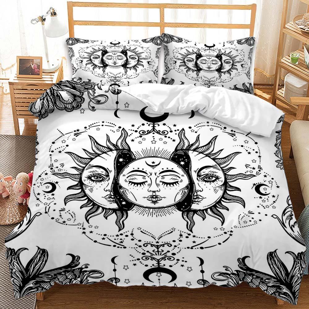 Quilt Cover Three-Piece Sun And Moon Simple Wind Bedding Digital Printing Kit