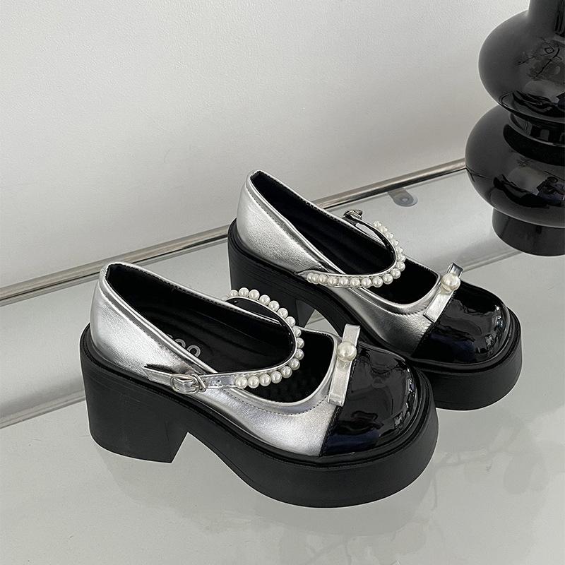 Туфли Мэри Джейн на толстом каблуке, женские, летняя юбка 2025 года, французские туфли с круглым носком и ароматом на высоком каблуке