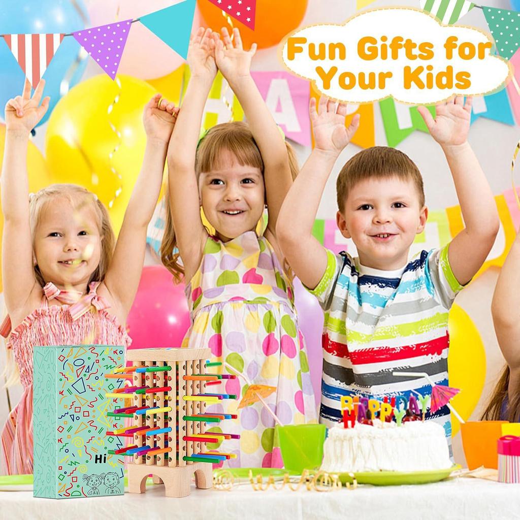 Деревянная игра Монтессори: 42 цветных палочки и кубика с башней для пиццы