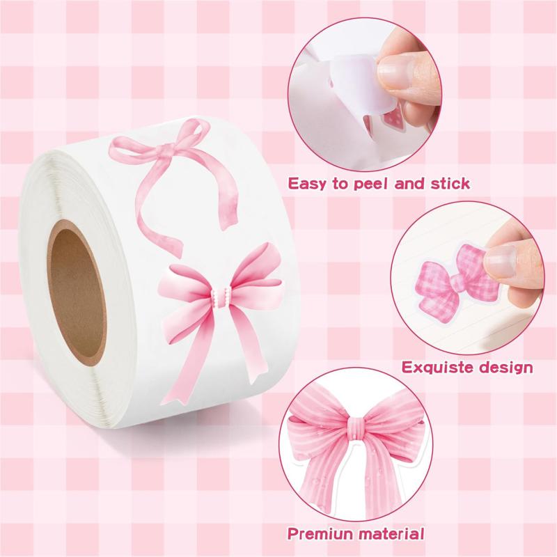 500 листов Мультяшные наклейки с бантиками Розовые наклейки для запечатывания бантиками Креативные наклейки для DIY-декора Наклейки-этикетки для поощрения детей Подарки