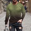 European and American Fashion Gradient Printed Casual Long Sleeved T-shirt O Neck Oversized Pullovers Tees Tops Men's Clothing