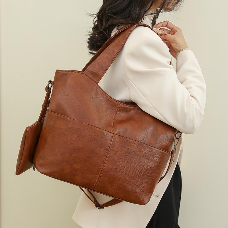 Большая сумка, однотонная сумка через плечо, женская кожаная сумка большой емкости