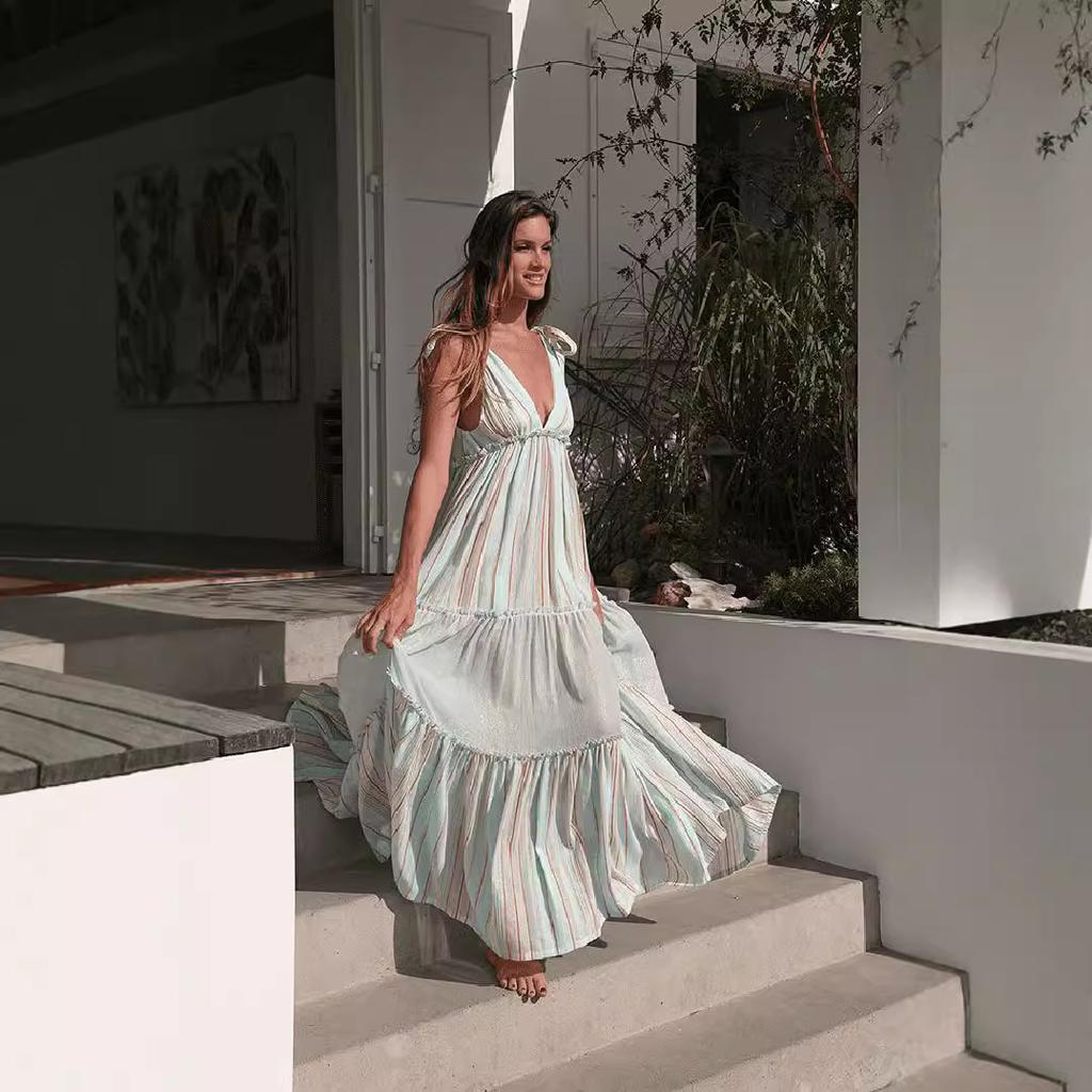 2025 новая женская одежда сексуальное платье без рукавов с V-образным вырезом свободная юбка-свитер