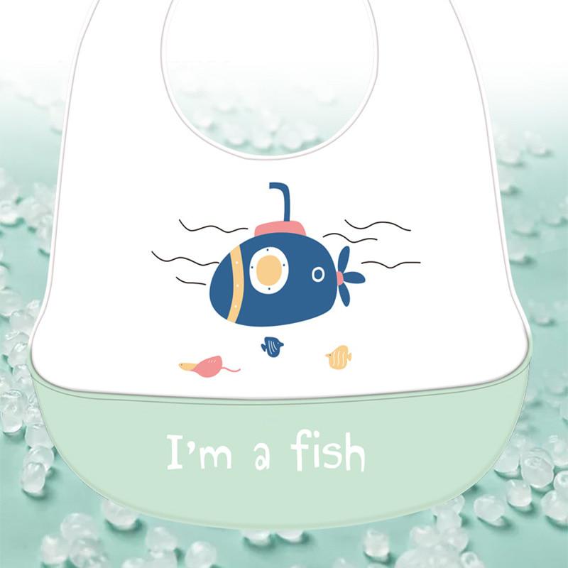 Waterproof Soft Silicone Baby Feeding Stuff Cartoon Print Adjustable Children Kids Bibs