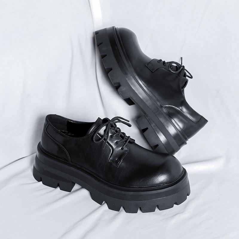 Мода Мода Мужские Повседневные Кожаные Дерби Мужские Толстая Подошва Большой Палец Тренд Обувь Мужская Шнуровка Увеличение Роста Обувь #8133-R